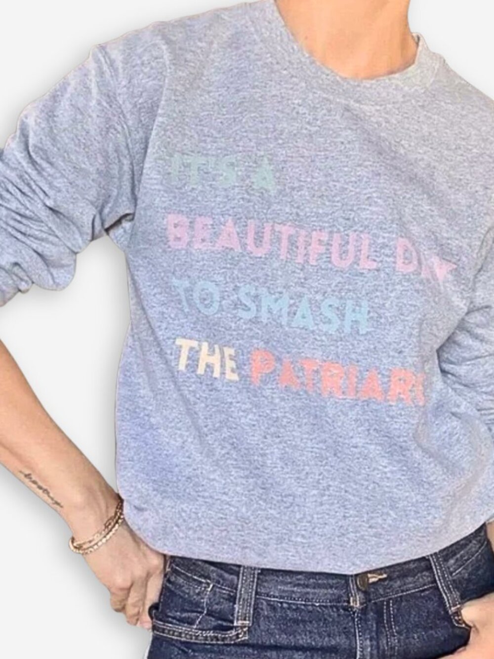 Smash the Patriarchy Feminist Sweatshirt Gray Pastel Small Comfy Pullover